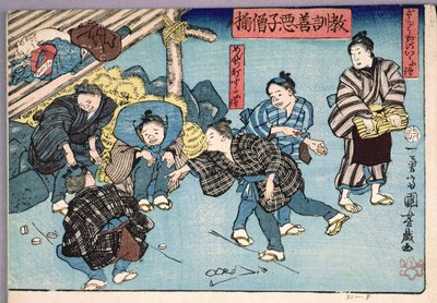 Morele lessen voor winkeljongens, goede en slechte voorbeelden van gedrag, 1857 door Utagawa Kuniyoshi